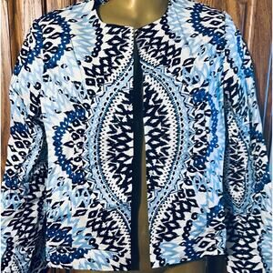Hazan Blue Moroccan Print Crop Blazer- Medium